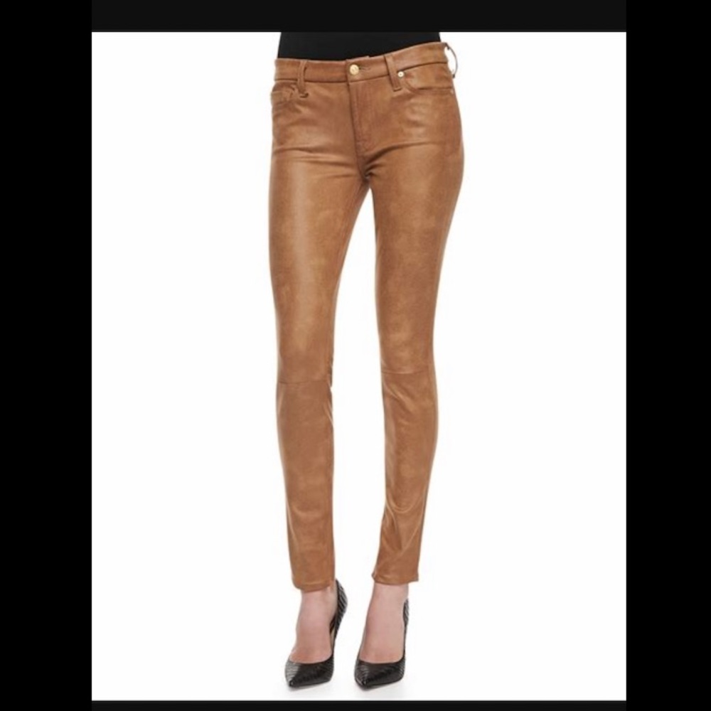7 for All Mankind Carmel Crackle Faux Leather Jeans SZ 27